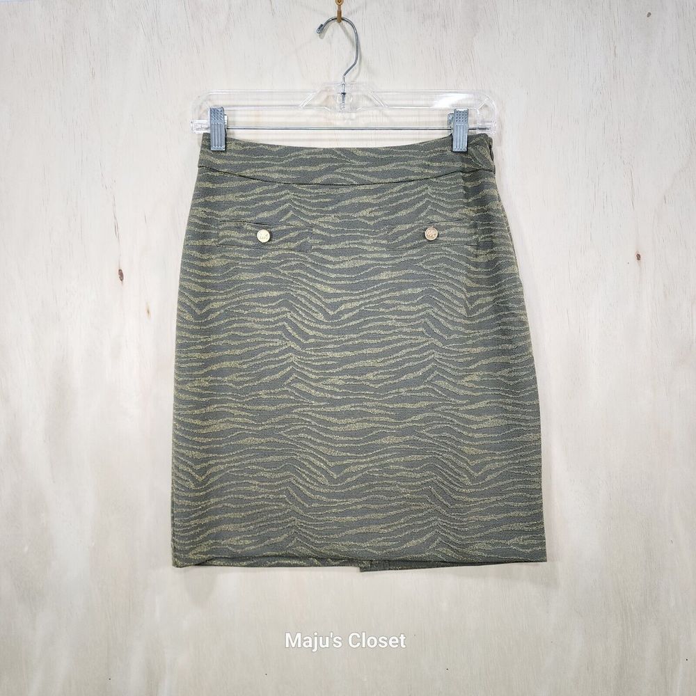 Michael Kors Army Green and Gold Zebra Striped Mini Skirt Size S